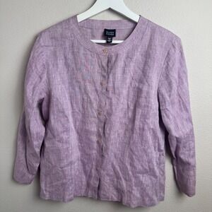 Eileen Fisher Irish Linen Button Front Cardigan Jacket Large Purple Regular